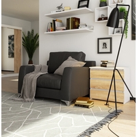 Noptiera cu 3 sertare, PAL laminat 16 mm, 60x35x57 cm, alb si stejar sonoma