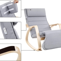 SONGMICS Scaun balansoar din lemn, suport picioare reglabil, maxim 150kg, 67x125x91cm, gri