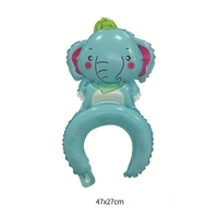 Balon din Folie Metalizata, Vafy, Tip Coronita, Model Elefant, Ambalaj Individual, Pai Inclus, Umflare cu Aer sau Heliu, 47 x 27 cm, Albastru