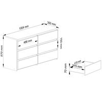 Comoda cu 6 sertare, PAL laminat, 100x35x57 cm, gri si alb