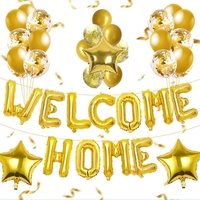Set Baloane din Folie Metalizata, Flippy, Model WELCOME!, Litere de 40 cm, Baloane Party, Ambalaj Individual, Pai Inclus, Umflare cu Aer sau Heliu, Auriu