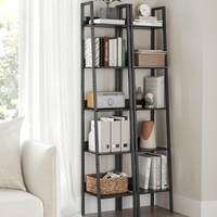 VASAGLE Biblioteca tip scara cu 5 rafturi, design industrial, cadru metalic si rafturi din PAL, 34x30x170 cm, negru
