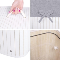 Cos de rufe cu capac, din bambus cu sac textil detasabil, 72 litri, 40x28x60 cm, alb si gri
