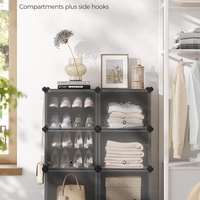 SONGMICS Dulap pantofi modular cu 6 compartimente, panouri plastic si cadru metalic, 83x32x94 cm, pana la 24 perechi, negru