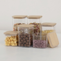 Cutii de Depozitare Alimente, Flippy, Set din 6 Cutii de tip Container, Cutii pentru Cereale, din Plastic, Capac din Bambuc, 2pc 0.5 l. 2pc 0.8 l