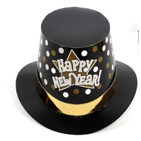 Palarie Tip Lincoln, Flippy, Model Happy New Year cu Buline, Accesoriu Petrecere de Anul Nou, Marime Universala, din Carton, Negru/Auriu