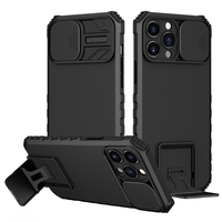 Husa Defender cu Stand pentru iPhone 11, Negru, Suport reglabil, Antisoc, Protectie glisanta pentru camera, Vafy
