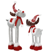 Figurina Craciun, Ren, picioare telescopice, iluminare LED, inaltime reglabila 64-85cm