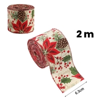 Panglica Decorativa pentru Craciun, Flippy, Ornament pentru Brad de Craciun, Pretreceri, Panglica cu Design Conuri si Floare Rosie, 200 x 6.3 cm, Khaki