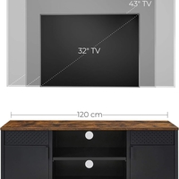 SONGMICS Comoda TV 120x40x55 cm, 3 rafturi reglabile, 2 usi, stil vintage, PAL si otel, maro-negru mat