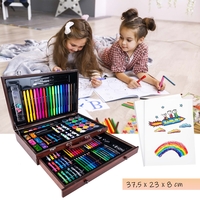 Set desen si pictura XL 130 piese cu valiza din lemn, 37x23x8 cm, multicolor