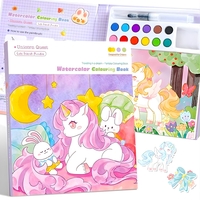 Carte de Colorat cu Acuarela, Flippy, Model Unicorn, 20 Foi de Carton 200 gr, 12 Culori, 1 Pensula, 15.7 x 18.8 x 1.8 cm, Mov