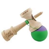 Kendama X Originala, Profesionala, Flippy, Rubber Grip, Cupe Mari KING SIZE V3, Gaura in Baza, Rulment Metalic, din lemn 18 cm, Ata 62/65 cm, Bicolor Mov/Verde