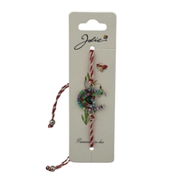 Martisor Bratara cu Snur Alb Rosu Reglabil, Jolie, Model Potcoava Multicolora cu Inimioara, Jolie