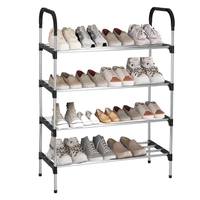 Suport pentru pantofi, 4 rafturi, cadru metalic, 84x28x60cm, negru si argintiu