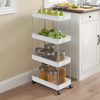 SONGMICS Carucior de depozitare mobil cu roti, pe 4 niveluri, 40x22x87 cm, alb