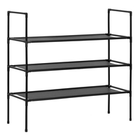 Raft pantofi cu 3 polite, structura metalica si rafturi textile, 72x28x70 cm, negru