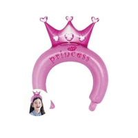 Balon din Folie Metalizata, Vafy, Tip Coronita cu Urechi, Model Coronita de Printesa, Ambalaj Individual, Pai Inclus, Umflare cu Aer sau Heliu, 30 x 27 cm, Roz