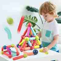 Set 100 Piese Magnetice de Constructie, Flippy, Magnetic Sticks, Bastonase si Bile, 3 Ani, ABS, Magnet, 24 x 18.5 x 14 cm, Multicolor