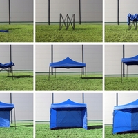Cort tip pavilion cu 3 pereti laterali, structura solida otel si acoperis impermeabil PVC, 3x3 m cu inaltime reglabila, verde