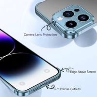 Husa Metalica Edgeless Compatibila cu iPhone 16 Pro, Vafy, Protectie pentru Colturi si Camera, Aliaj Aluminiu, Antisoc, Antizgariere, Albastru