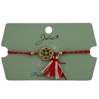 Martisor Bratara Ciucure, Jolie, Snur Rosu Reglabil, cu Pandantiv, Model Trifoi cu Patru Foi