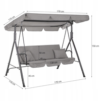 Leagan Balansoar Sersimo Luna GS13S cu Pernite pentru Terasa sau Gradina, 3 locuri, 220kg, gri