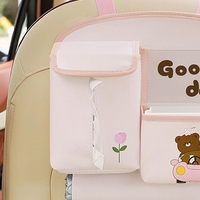 Geanta Multifunctionala de Depozitare, Flippy, pentru Bancheta din Spate a Masinii, Animat, Model Ursuleti, Scris Good Day, Suport Servetele si Telefon, 25x31 cm, Roz