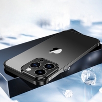 Husa Metalica Edgeless Compatibila cu iPhone 15 Pro, Vafy, Protectie pentru Colturi si Camera, Aliaj, Antisoc, Antizgariere, Negru Metalizat