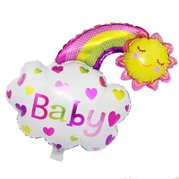 Balon din Folie Metalizata, Vafy, Figurina Soare si Nor, Tema Botez, 60x53 cm, Ambalaj Individual, Pai Inclus, Umflare cu Aer sau Heliu, Roz