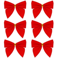 Set 6 ornamente pentru bradul de Craciun, fundita, 8cm, rosu