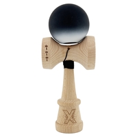 Kendama X Originala, Profesionala, Flippy, Cupe Mari KING SIZE V3, Rubber Grip, Gaura in Baza, Rulment Metalic, din lemn 18 cm, Ata 62/65 cm, Gradient Negru/Alb