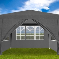 Cort pavilion de gradina, 300x300 cm, cu 4 pereti laterali cu ferestre, impermeabil cu rezistenta UV, gri