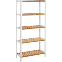 SONGMICS Raft de depozitare din bambus, 5 polite, pentru bucatarie sau baie, 130x60x26cm, alb si maro natur