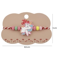Bratara Martisor pentru Copii, Jolie, Pandativ Unicorn, cu Margele Multicolore, Snur Alb/Rosu, Alb/Roz