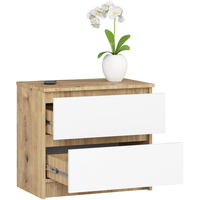 Noptiera cu 2 sertare din PAL laminat 16 mm, 60x40x55 cm, stejar artisan si alb