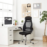 SONGMICS Scaun de birou ergonomic cu tetiera si brate rabatabile, spatar mesh, maxim 120 kg, 68x116-126 cm, negru