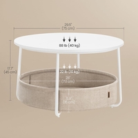 VASAGLE Masuta de cafea rotunda cu cos de stofa, stil modern, 45x75cm, alb cu bej