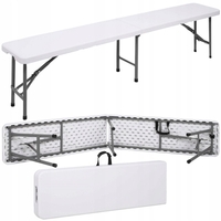 Banca pliabila, cu maner, HDPE si cadru metalic, 180x30x43 cm, alb/gri