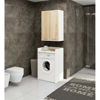 Dulap baie suspendat, cu 2 usi si 4 rafturi interioare, PAL 16 mm, 64x30x94 cm, alb si stejar sonoma