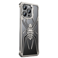 Husa de Protectie Compatibila iPhone 15 Pro, cu Suport Metalic pentru Camera, Armor Protective Series, Vafy, Antisoc, Protectie de Metal pe Margini, Model Paianjen, Negru Gri