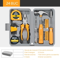Set Scule 24 piese pentru Uz Casnic, Vafy, Instrumente Set in Trusa de Plastic Gri, din Plastic si Metal, 20 x 12.5 x 3 cm, Galben