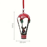 Figurina pentru Brad de Craciun, Flippy, Model Ren in Balon cu Aer Cald, Ornament pentru Brad, din Metal, 11 x 5.5 x 5.5 cm, Rosu inchis