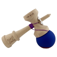 Kendama X Originala, Profesionala, Flippy, Rubber Grip, Cupe Mari KING SIZE V3, Gaura in Baza, Rulment Metalic, din lemn 18 cm, Ata 62/65 cm, Bicolor Albastru inchis/Rosu