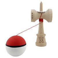Kendama X Originala, Profesionala, Flippy, Cupe Mari KING SIZE V3, Rubber Grip, Gaura in Baza, Rulment Metalic, din lemn 18 cm, Ata 62/65 cm, S Bicolor Rosu/Alb