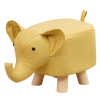 Taburet pentru Copii, Vafy, Scaun Tip Taburet, Model Elefant, din Lemn Masiv, Scaun pentru Copii, 30 x 25 x 25 cm, Galben