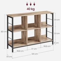 VASAGLE Biblioteca, raft cu 6 unitati de depozitare, din lemn, 33x120x80 cm, gri stejar
