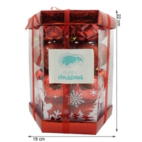 Set de 28 ornamente de brad, Flippy, de tip Glob, Rosu, din polistiren, cu finisaj sclipitor , cutie 18 cm adancime x 22 cm inaltime x 18 cm lungime)
