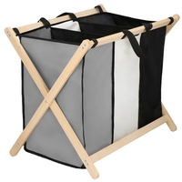 Cos de rufe cu 3 compartimente, cadru din lemn, 67x42x57 cm, 105 litri