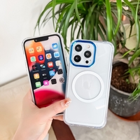 Husa MagSafe Silicone pentru iPhone 13 Pro, Vafy, Transparenta, Magnetica, Extra Protectie Camera Albastru